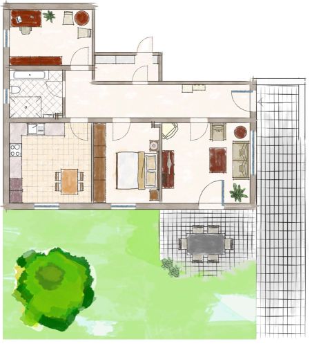 Grundriss Wohnung mit Garten